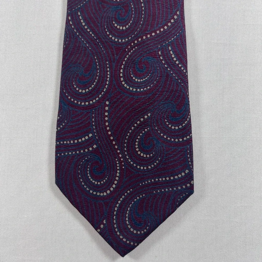 Giorgio Armani Tie Men Burgundy Blue 100% Silk Swirl Paisley Italy Made Luxury